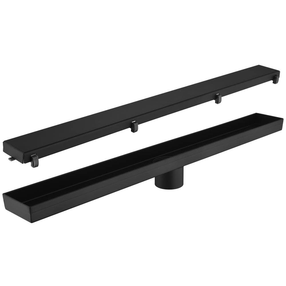 Tahanbath Linear Shower Drain with Removable Pattern Grate, Shower Drain Included Hair Strainer and Leveling Feet in Matte Black (3)