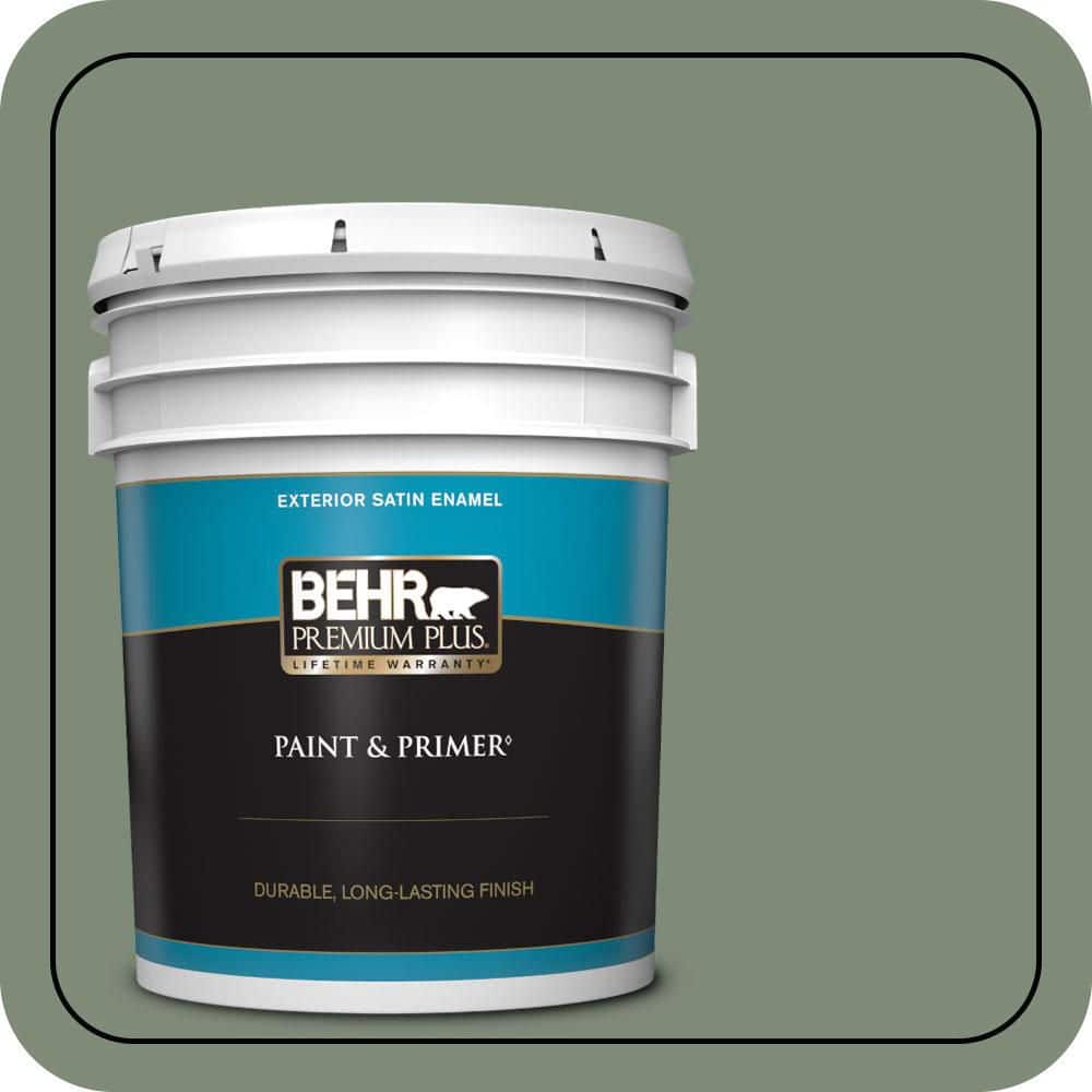 BEHR PREMIUM PLUS 5 gal. #N400-5 Thai Basil Satin Enamel Exterior Paint & Primer