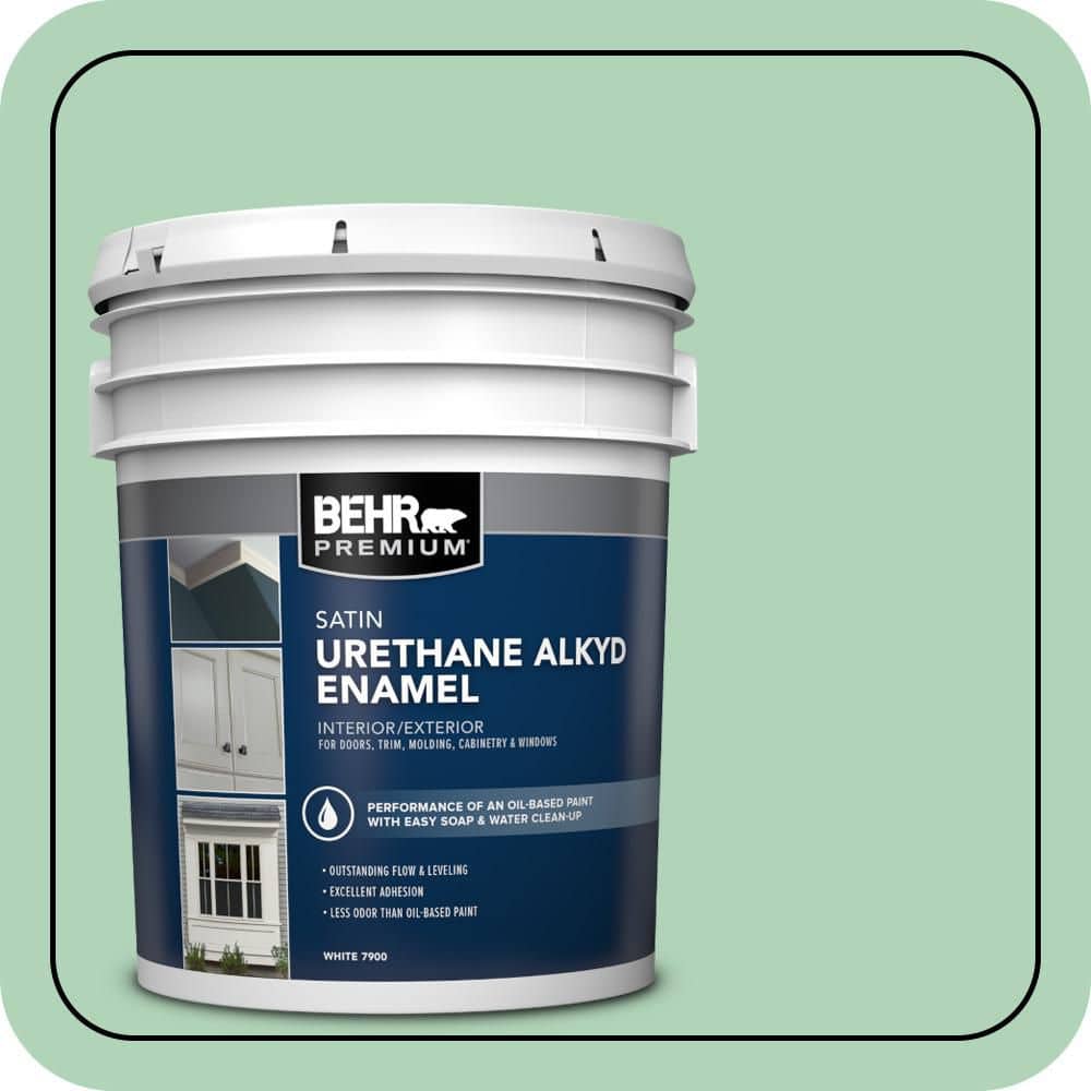 BEHR PREMIUM 5 gal. #M410-3 Enchanted Meadow Urethane Alkyd Satin Enamel Interior/Exterior Paint