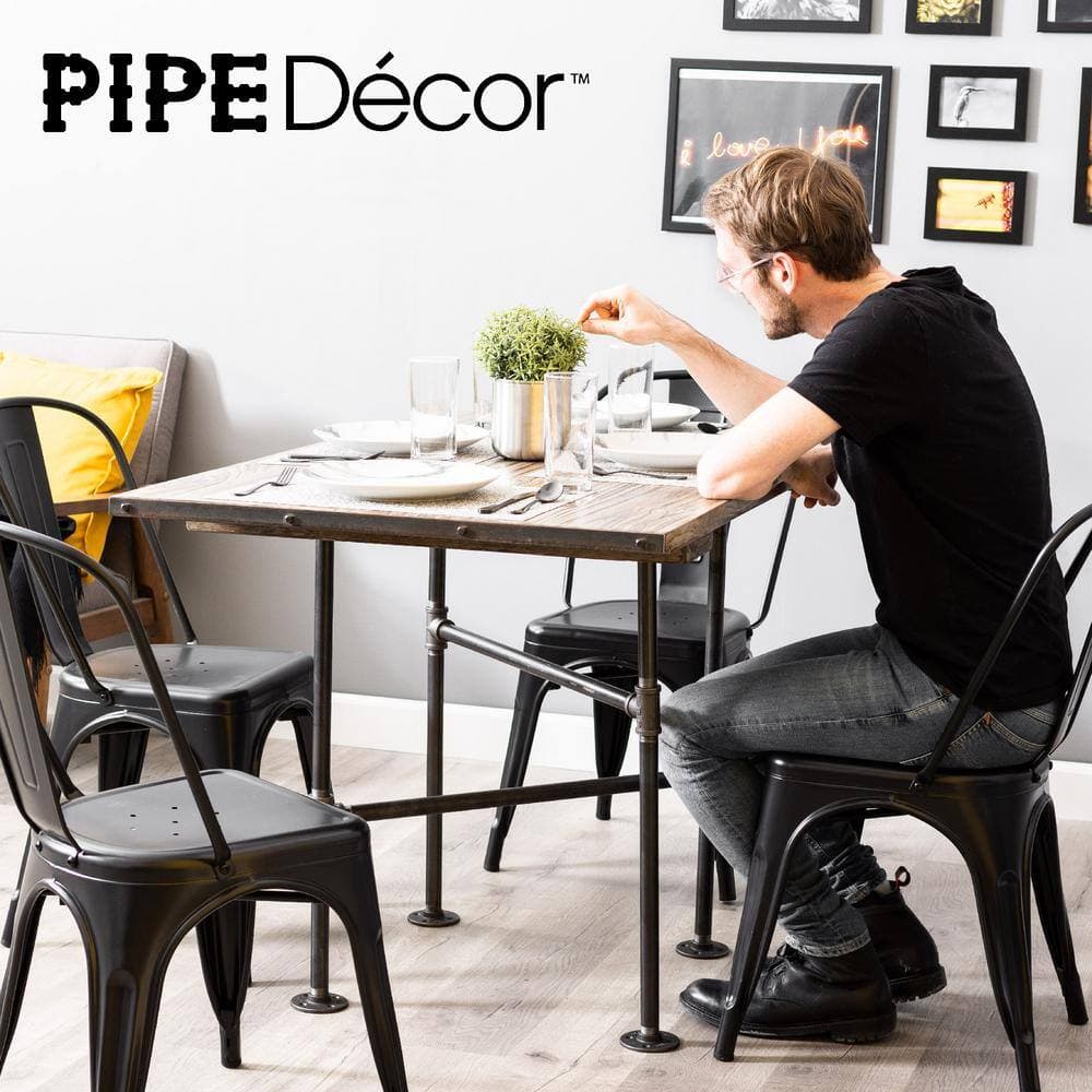 PIPE DECOR 3/4 in. x 2.4 ft. L Black Steel Pipe 30 in. H Solitaire Design Kitchen Table Kit (2)