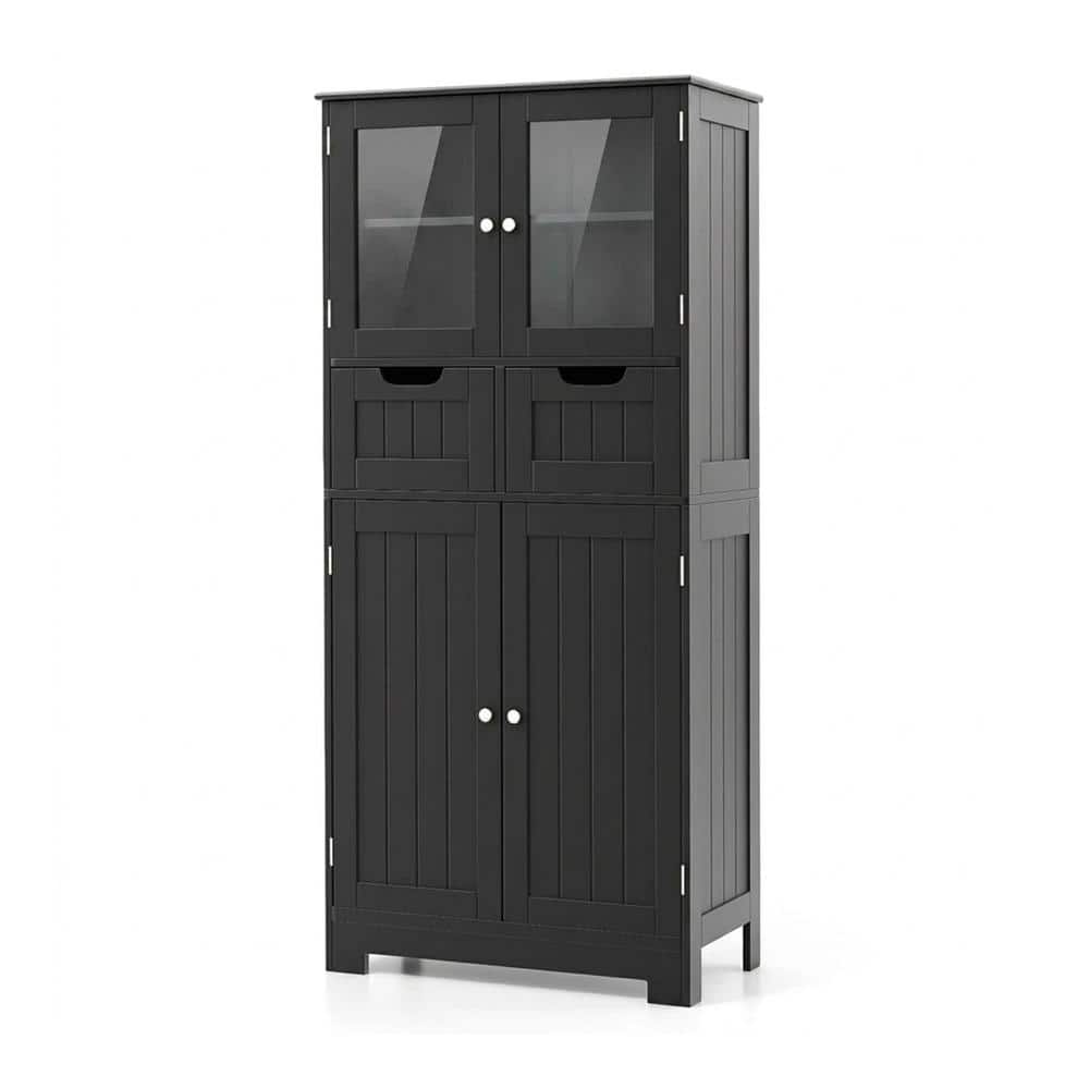 HONGGE Freestanding 4-Door Storage Cabinet with 2 Drawers Tempered Glass Doors 3-Position Shelves Anti-Toppling (1)