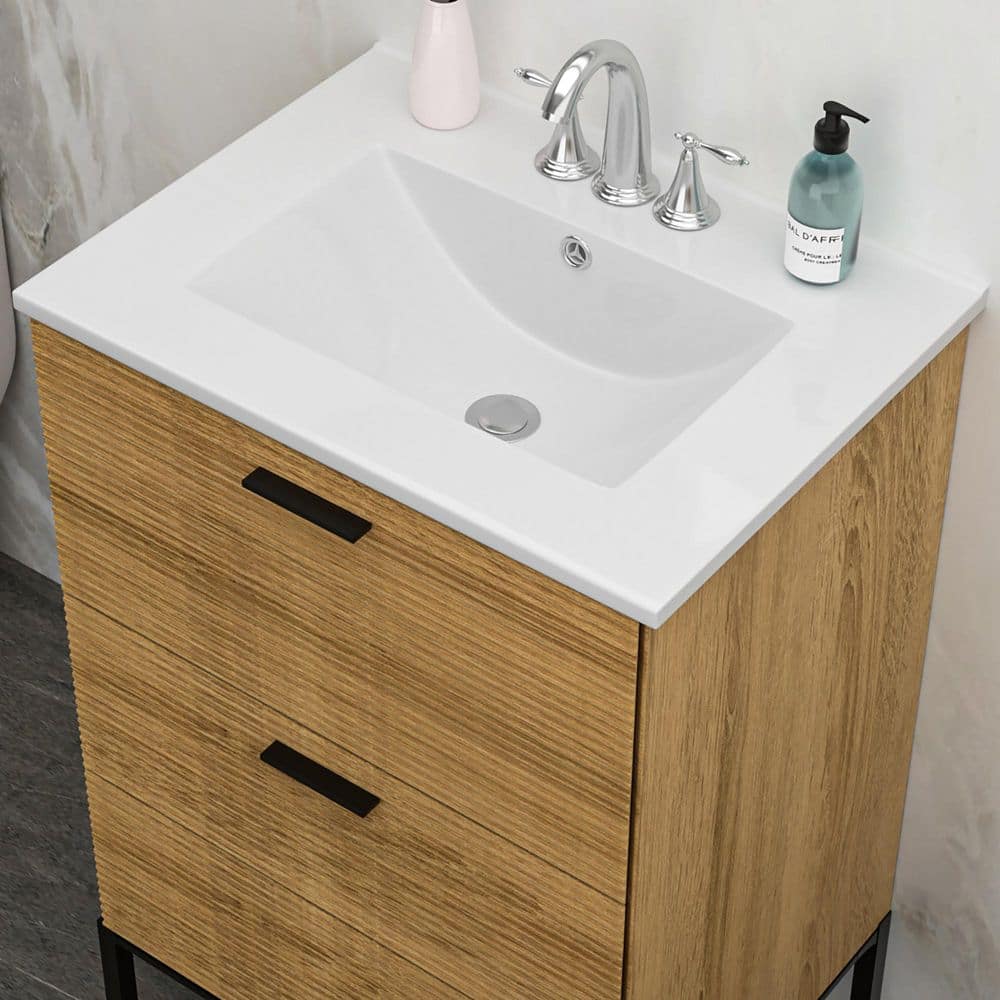 Coporesell 24 in. Drop-In Ceramic Bathroom Sink in White with 3 Faucet Hole