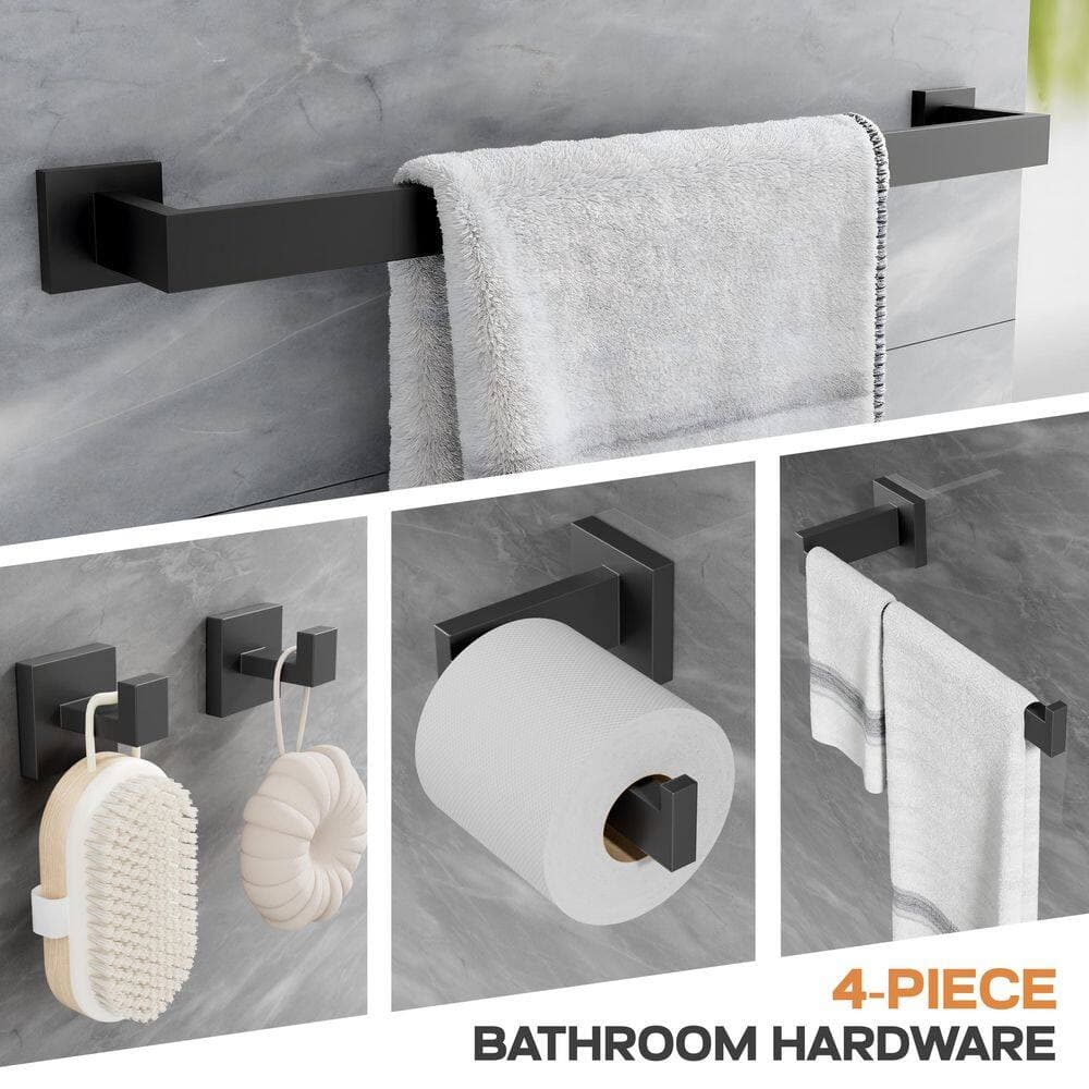 Peorsily 5-Piece Bath Hardware Set with Towel Bar Hand Towel Holder Toilet Paper Holder Towel Hook Modern Square in Matte Black (2)