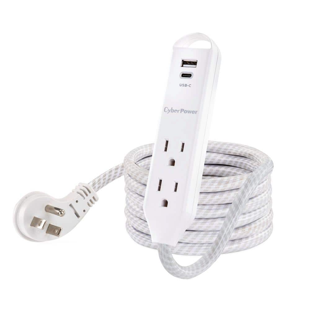 CyberPower 6 ft. 2-Outlet Surge Protector, USB-A 2.4 Amp, USB-C 15-Watt, 400 Joules Braid Cord (3)
