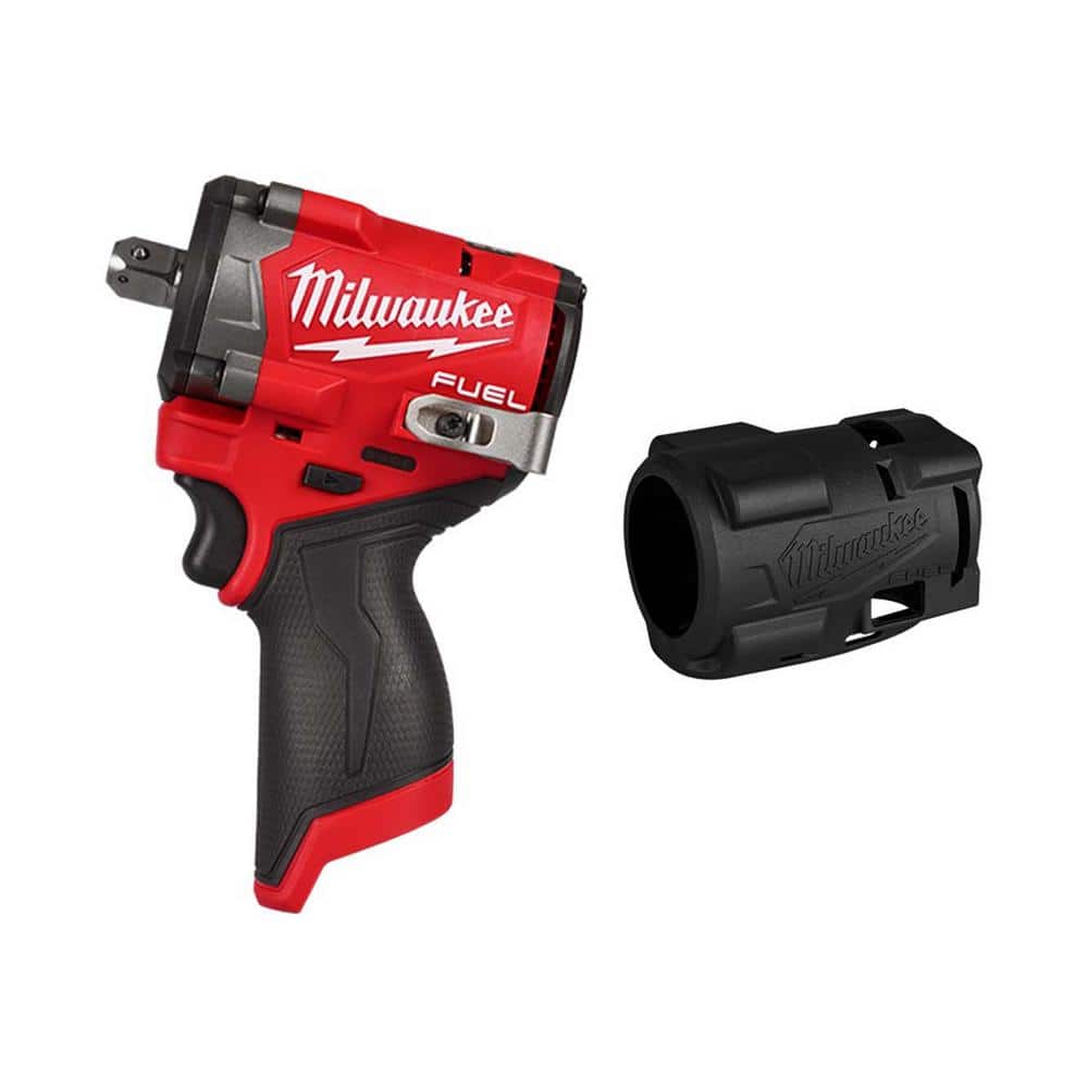Milwaukee M12 FUEL 12V Lithium-Ion Brushless Cordless Stubby 1/2 in. Impact Wrench with Pin Detent with Protective Boot (1)