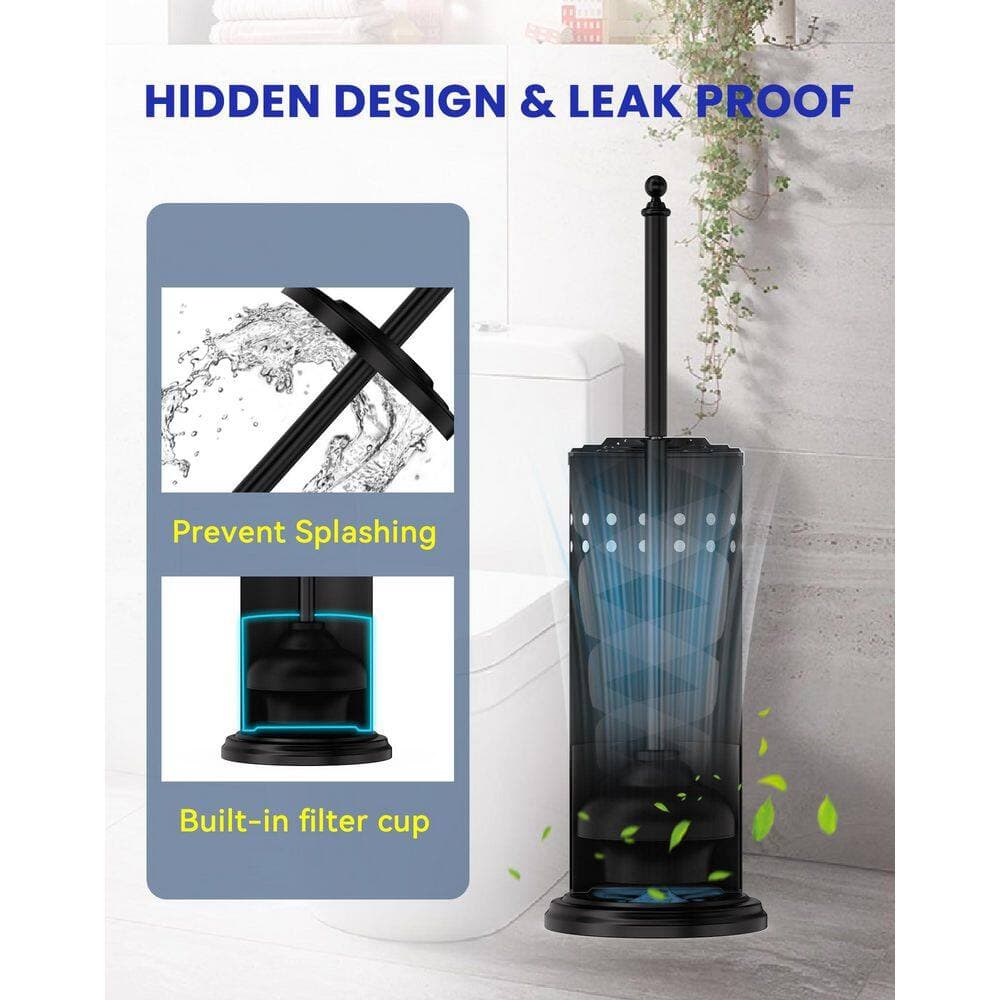 Helhom Anti Slip Handheld Toilet Plunger with Storage Holder, Black Practical Household Bathroom Clog Remover for Daily Use (3)