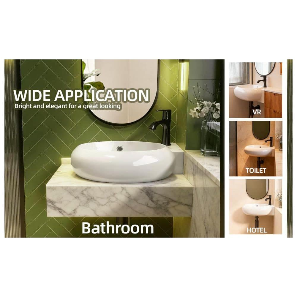 Getpro 17 in. Wall-Mounted Oval Vitreous China Bathroom Sink with Right-Side Single Faucet Hole and Overflow in Gloss White (3)