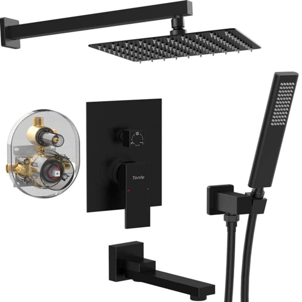 Wudkey 1-Piece Folding Bathtub Shower Faucet, Rain Shower Head System in Black with Faucet Set, Handheld, Mounting Hardware (1)