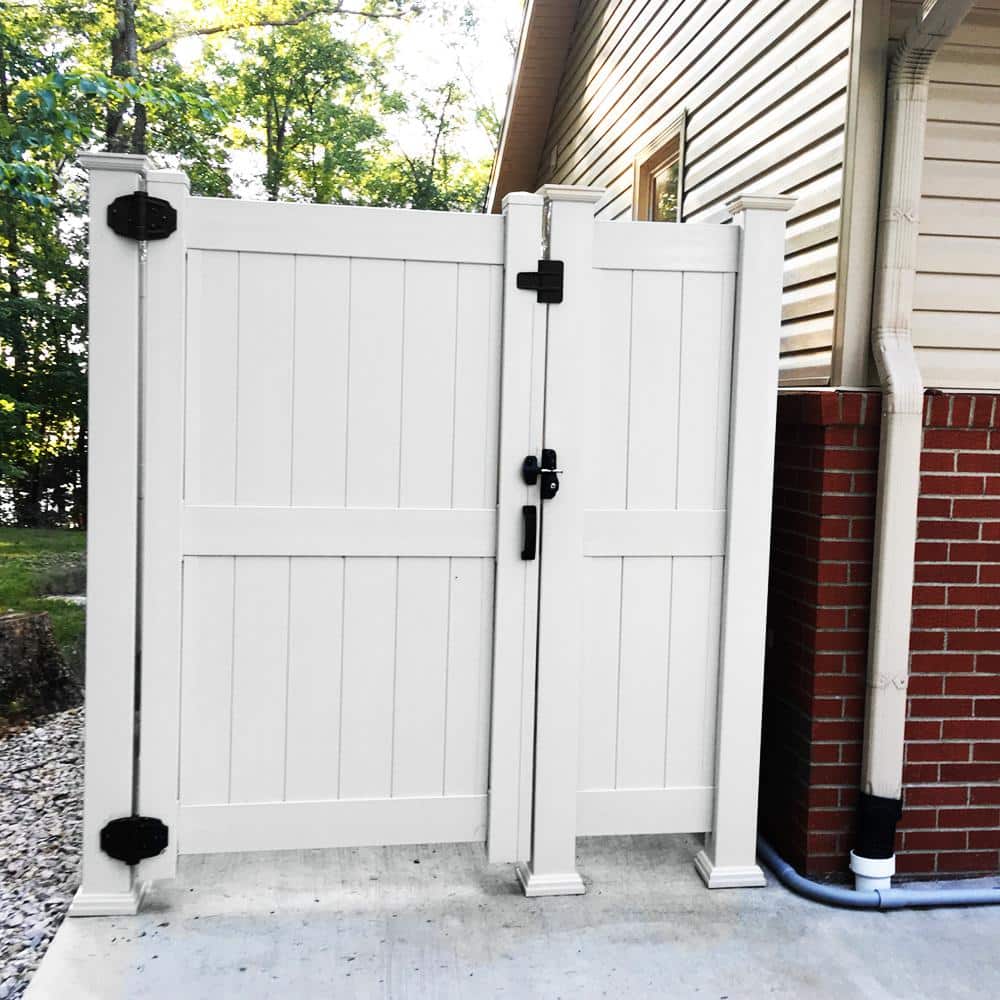 Weatherables Augusta 3.7 ft. W x 6 ft. H White Vinyl Privacy Fence Gate Kit (3)