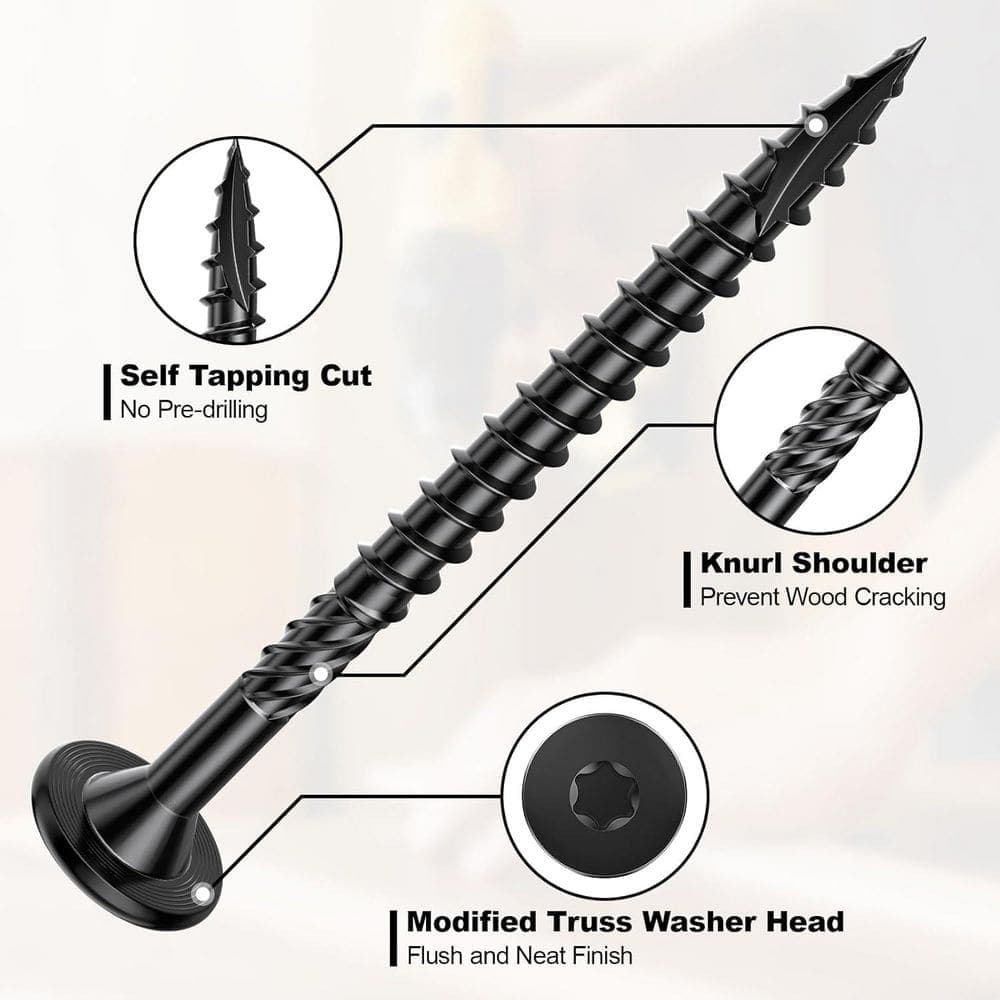 Afoxsos Alloy Steel Black Rust-Resistant Serrated Thread Heavy-Duty Wood Screws (100-Pack) (3)