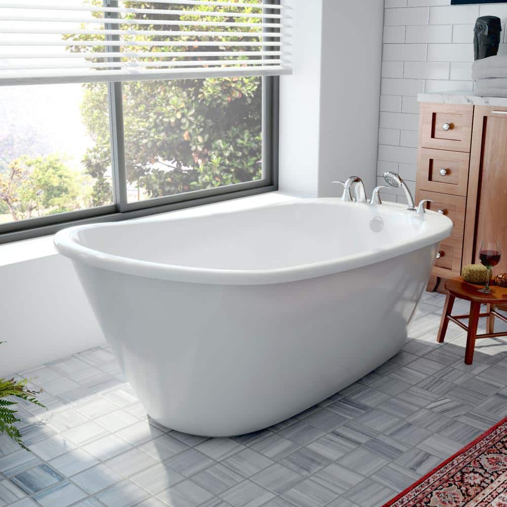 DreamLine Seneca 60 in. W x 32 in. D Fiberglass Freestanding Flatbottom Soaking Bathtub in White (1)