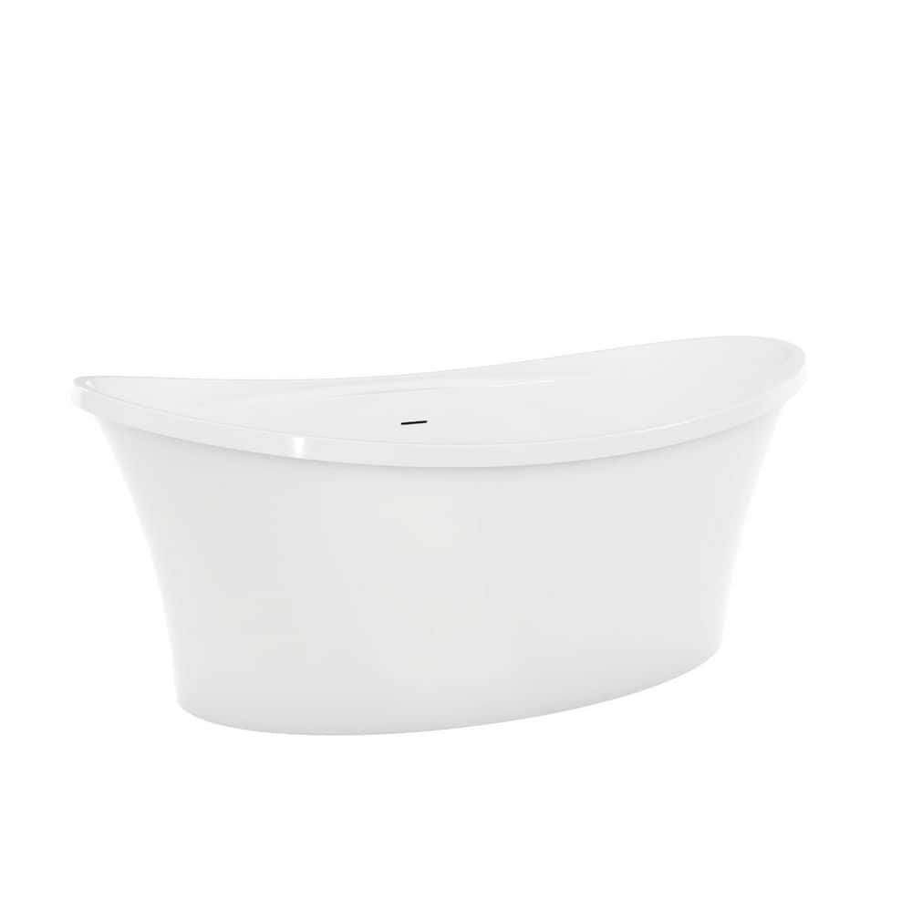 DreamLine Continuum 66 in. L x 36 in. W Acrylic Double Slipper Freestanding Soaking Bathtub with Center Drain in White (2)