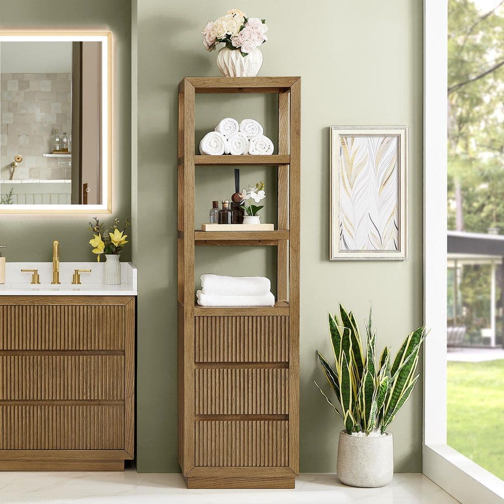 Altair Navan 20 in. W x 15 in. D x 72 in. H Brown Plywood Freestanding Linen Cabinet with Soft Close Drawers in Weathered Brown