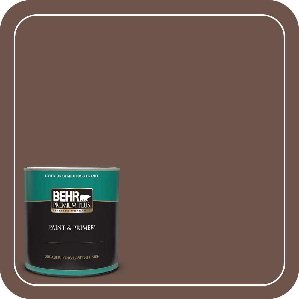 BEHR PREMIUM PLUS 1 qt. #N130-7 Double Fudge Semi-Gloss Enamel Exterior Paint & Primer
