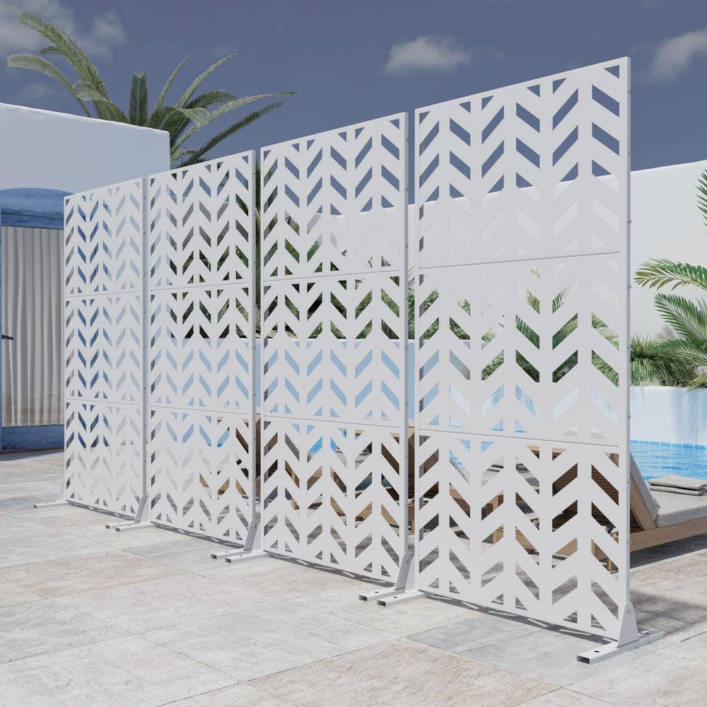 Lirago 72 in. H x 35 in. W White Outdoor Metal Privacy Screen Garden Fence Arrow Pattern Wall Applique (3)