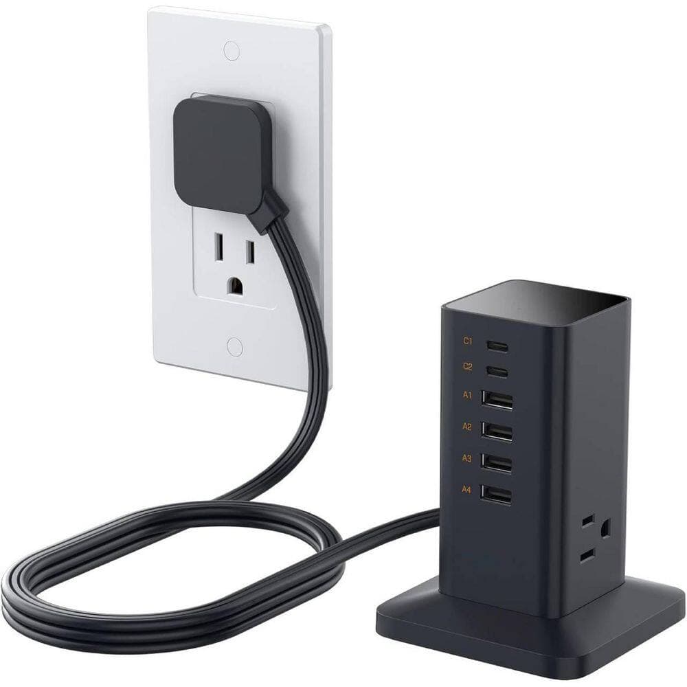 Yichuhaoxi Charging Station 30-Watt, 9-in-1 Charger Blocks for Tablets, Earphone with Surge Protector, 5 ft. Flat Extension Cord (1)