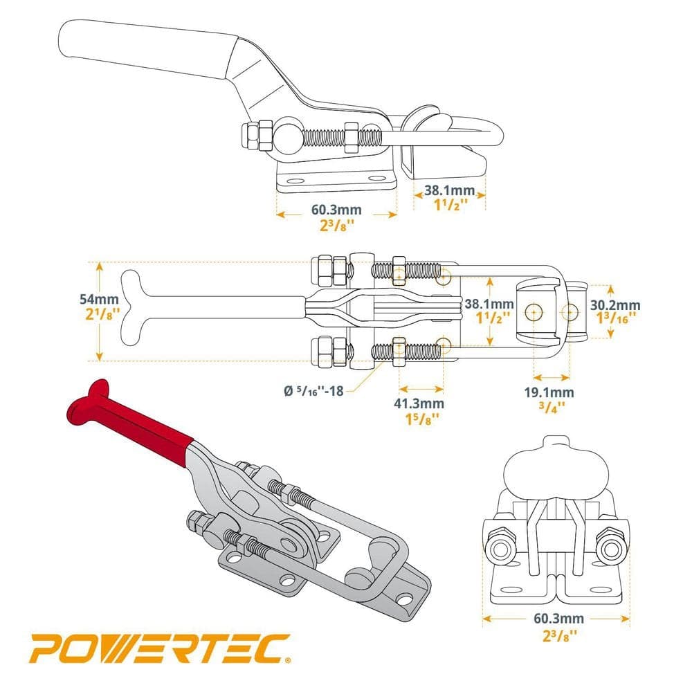 ‎POWERTEC Heavy-Duty Adjustable Latch-Action U Bolt Toggle Clamps 40341-2000 lbs. Holding Capacity (2-Pack) (3)