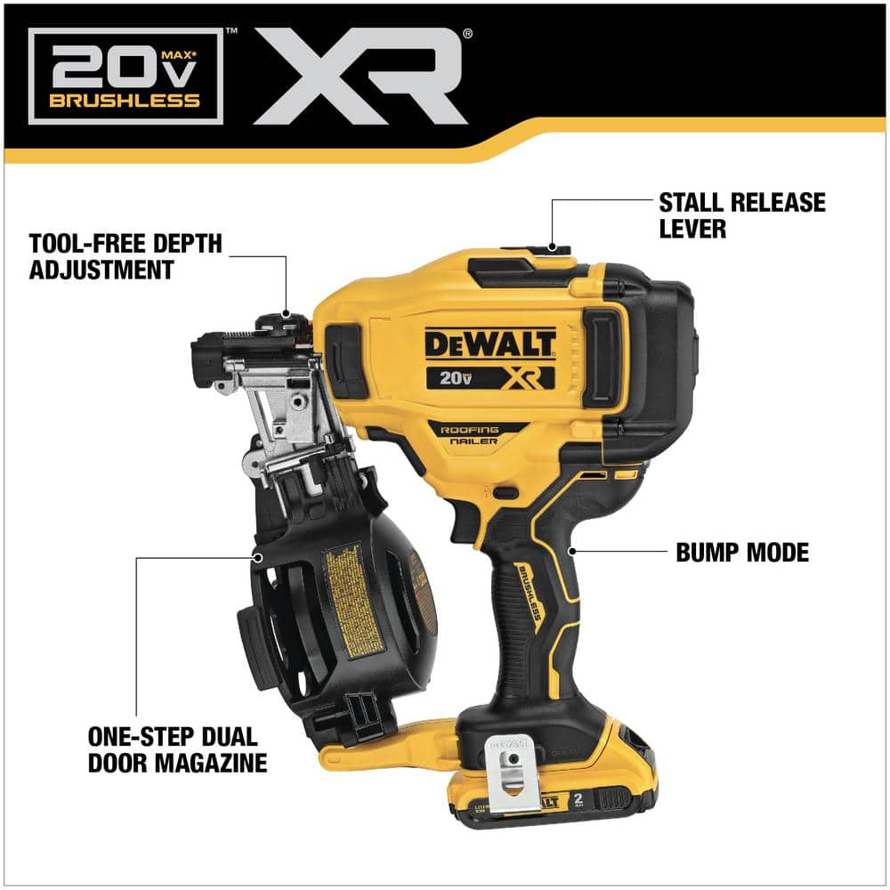 DEWALT 20V MAX Lithium-Ion 15-Degree Electric Cordless Roofing Nailer Kit with 2.0Ah Battery Charger and Bag (3)