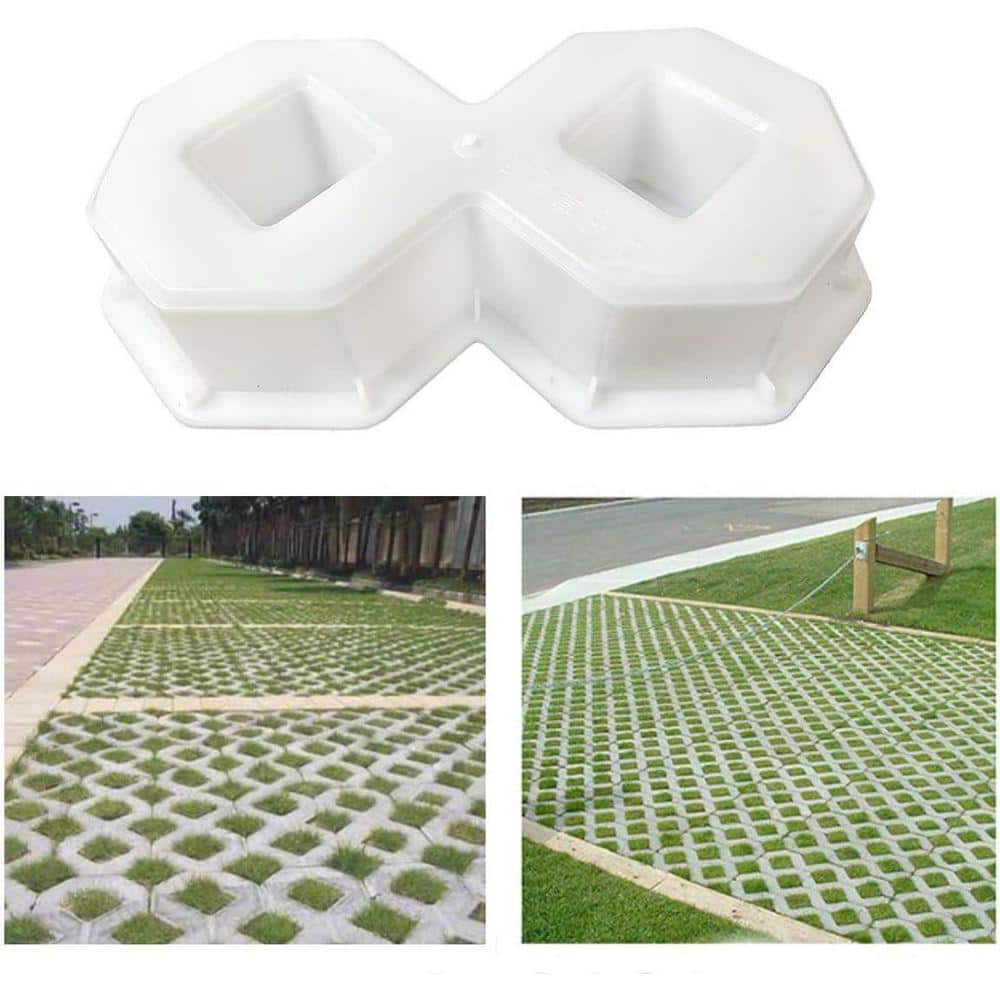 KIWDZFU 16.92 x 16.92 x 2.75 in. Reusable Plastic Grass Paver Hollow Brick Concrete Mold for Driveways and Landscaping (2)