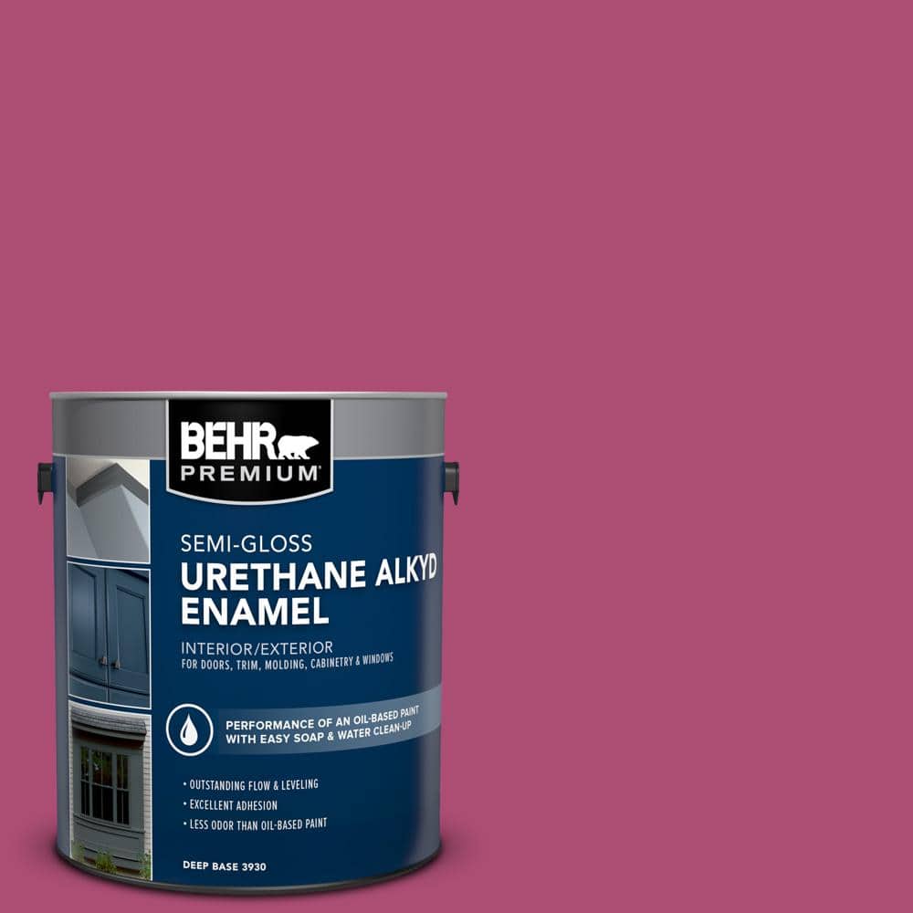 BEHR PREMIUM 1 gal. #100B-7 Hot Pink Urethane Alkyd Semi-Gloss Enamel Interior/Exterior Paint (1)