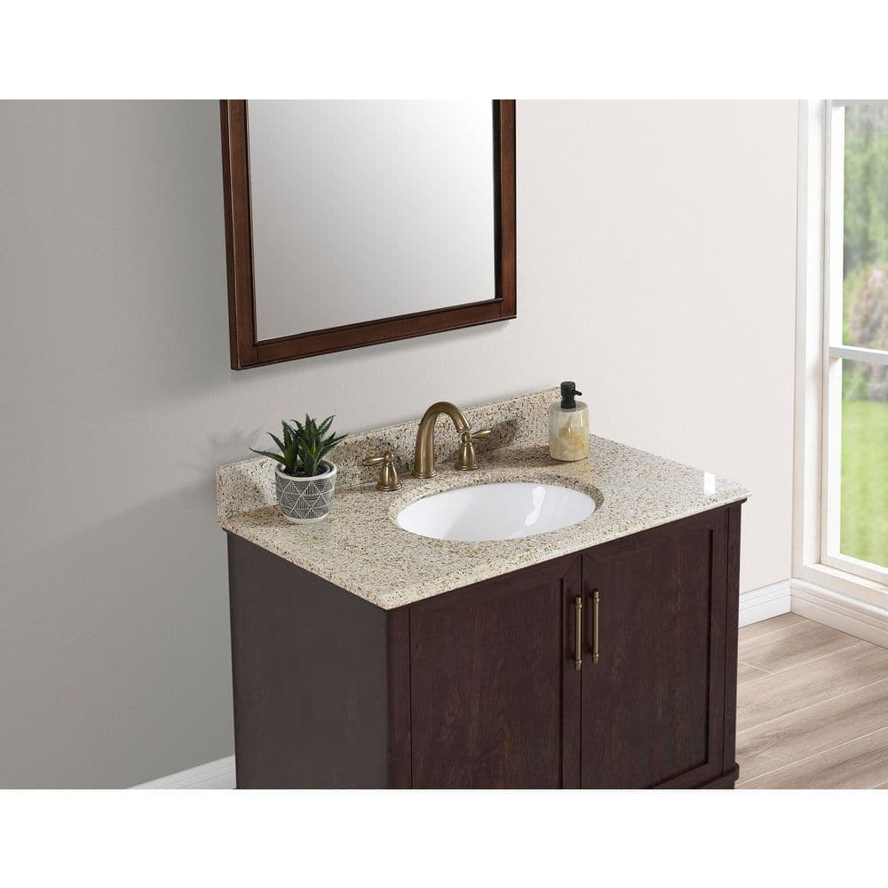 Tile and Top 31 in. W x 22 in. D Granite White Round Single Sink Vanity Top in Sahara Gold (2)