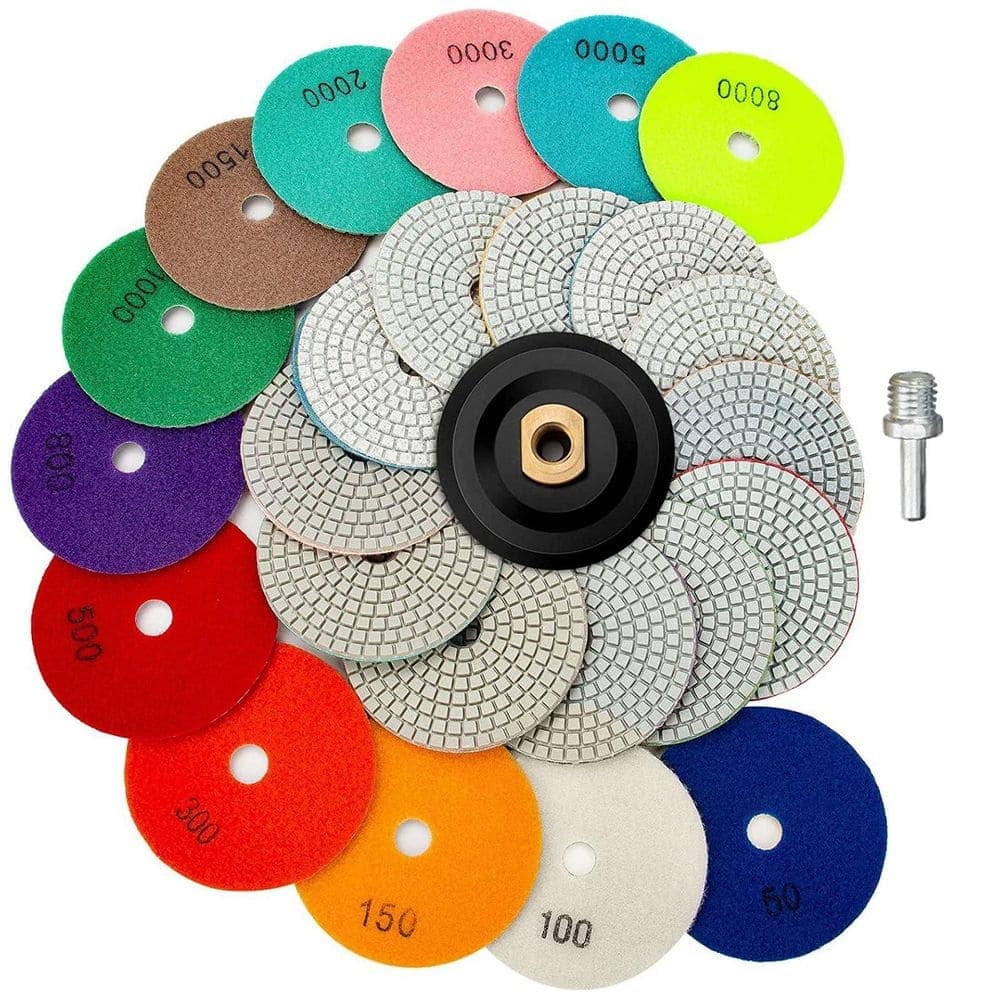 LAIFUCAM 4 Inch Diamond Polishing Pad Kit with Wet Dry Use for Granite Marble Concrete Stone Quartz Polisher 13 Pack
