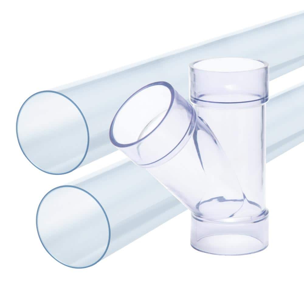 ‎POWERTEC 2-1/2 in. ID Y-Fitting with 2 Clear 2-1/2 in. OD x 36 in. Long PVC Pipes for Dust Collection Hoses and Fittings (1)