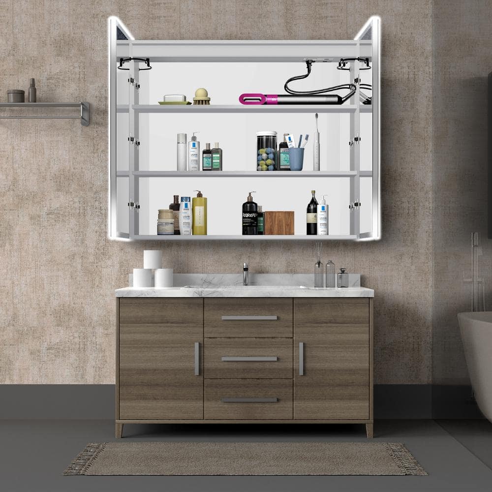 tunuo 42 in. W 36 in. H Medium LED and defogged Aluminum Surface Medicine Cabinet with Mirror, USB Outlet (2)
