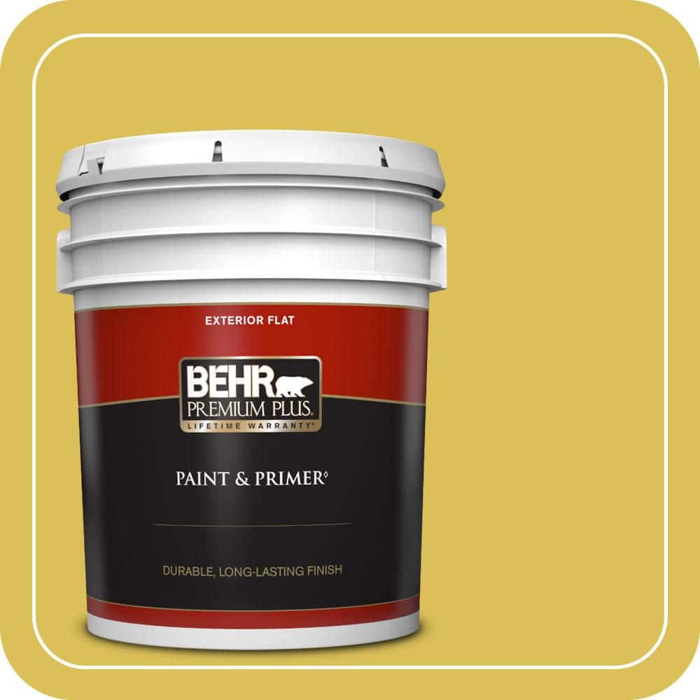 BEHR PREMIUM PLUS 5 gal. #P320-6A Flustered Mustard Flat Exterior Paint & Primer