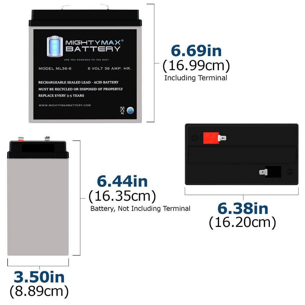 MIGHTY MAX BATTERY 6V, 36Ah, AGM, F2 Terminal, Replacement Battery Compatible with Jasco RB6360 - 4 Pack (2)