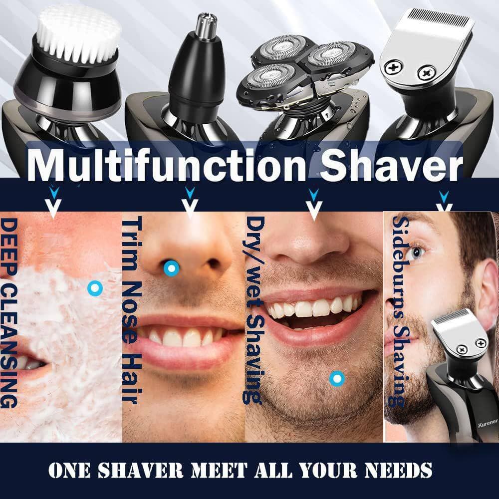 Wudkey 1-Piece Bathroom Accessory Set in Black, Electric Shaver Razor with Nose Trimmer Sideburns Trimmer Face Cleaning Brush (3)