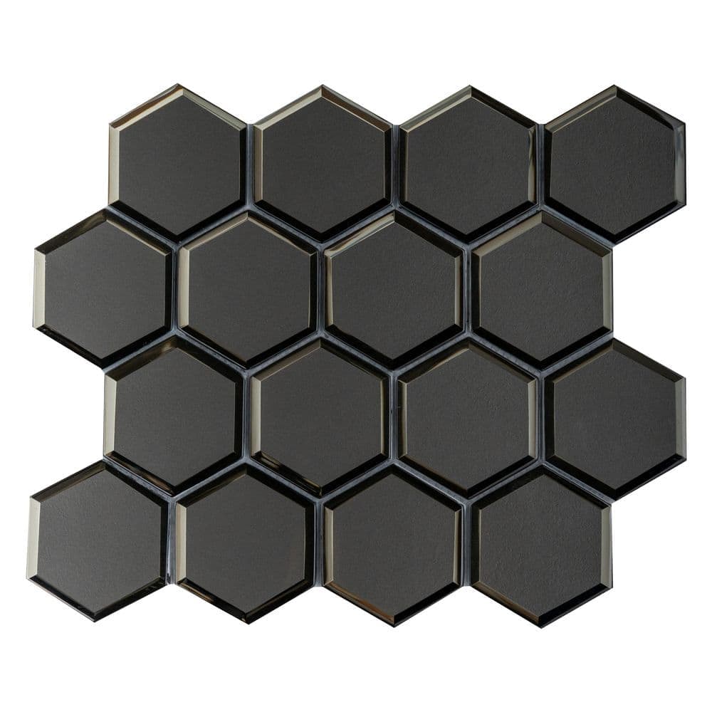 MSI Metallic Gray Beveled 3 in. Hexagon 11 in. x 12 in. x 0.31 in. Glass Mesh-Mounted Mosaic Wall Tile (0.89 sq. ft./Each)
