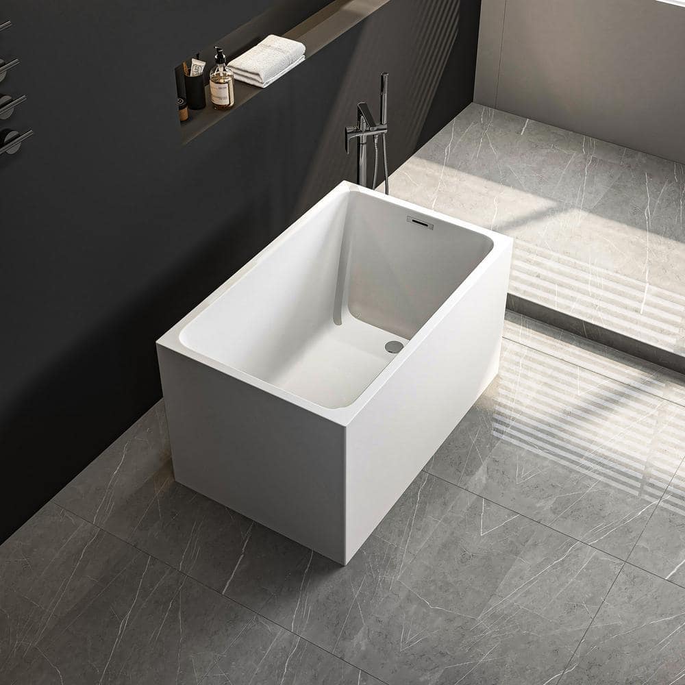 EAKYHOM 43 in. Acrylic Flatbottom Rectangle Freestanding Non-Whirlpool Soaking Bathtub in White with Chrome Overflow and Drain