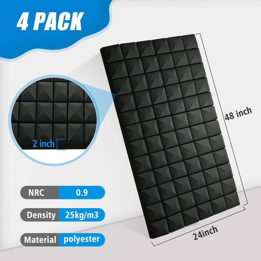 Laybus 4 Packs 48 in. x 24in. x 2in. High Density Acoustic Foam Panels, Soundproof Foam Wall Panels Noise Reduction Studio Wall (2)
