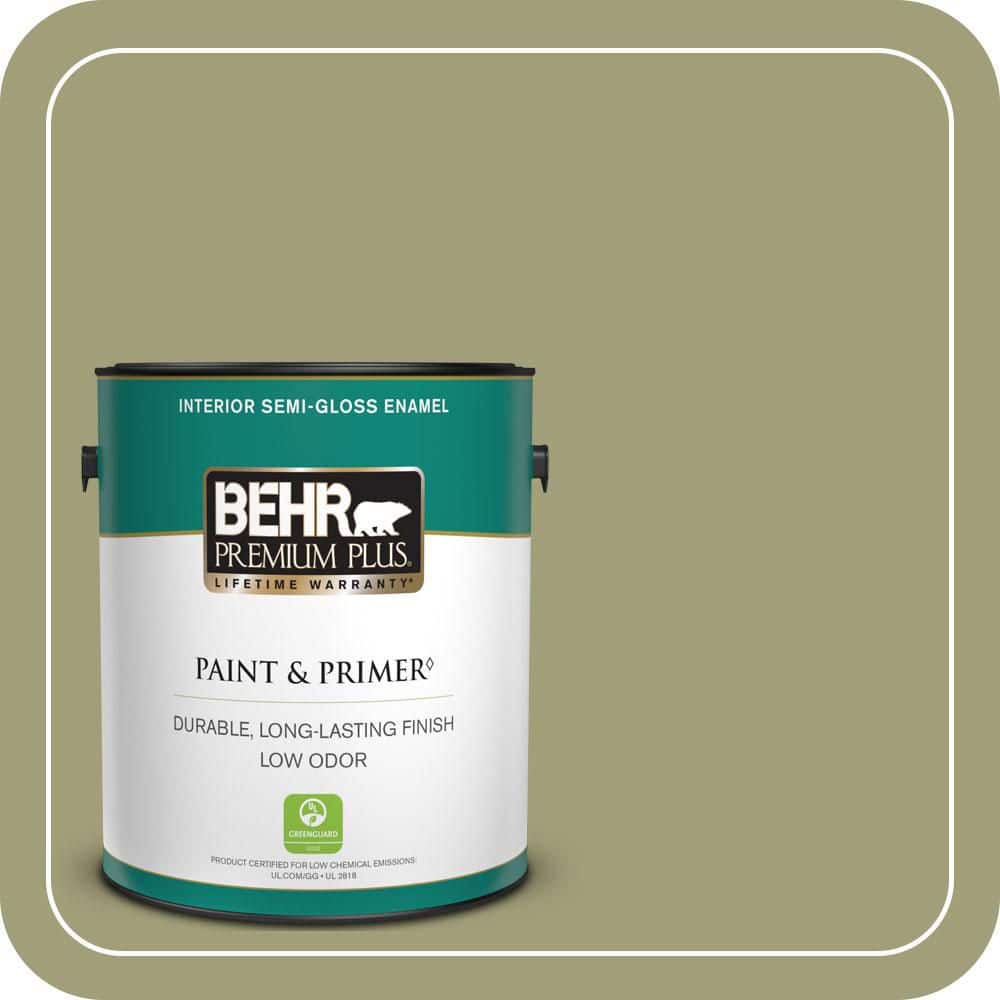 BEHR PREMIUM PLUS 1 gal. #MQ6-57 Bermuda Grass Semi-Gloss Enamel Low Odor Interior Paint & Primer
