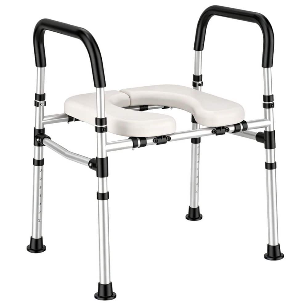 Numhew 16.1 in. x 16.1 in. 7-Level Adjustable 400lb Elevated Handicap Toilet Seat with Handles for Elderly, Handicap in Black (1)