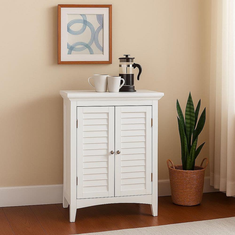 Teamson Home Glancy 26 in. W x 13 in. D x 32 in. H Freestanding Two-Door Floor Storage Linen Cabinet in White