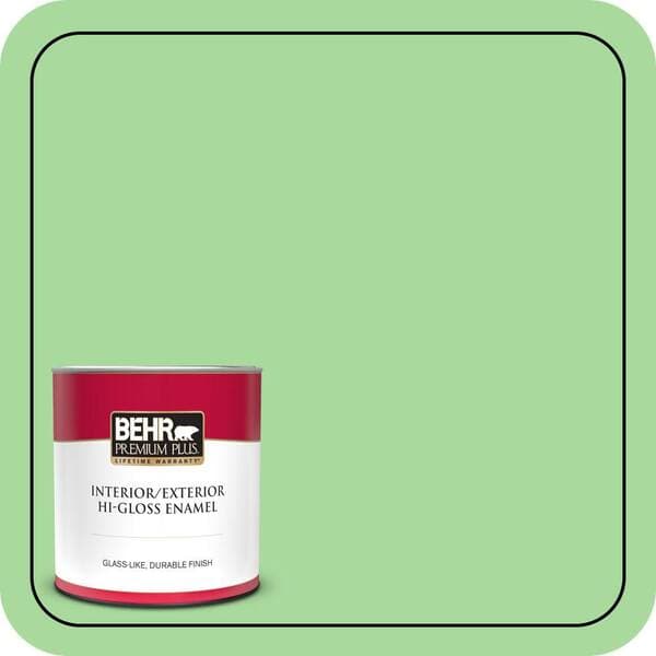 BEHR PREMIUM PLUS 1 qt. #440B-4 Cool Aloe Hi-Gloss Enamel Interior/Exterior Paint & Primer (2)