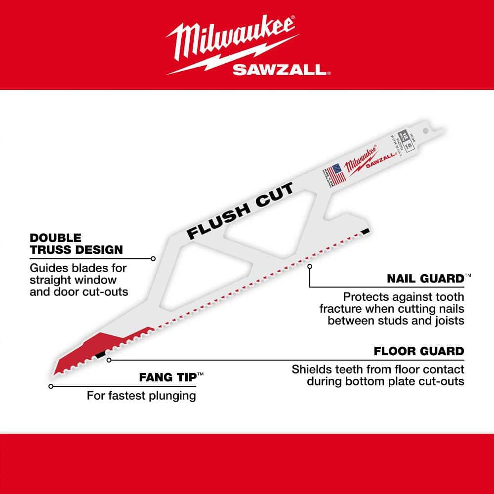 Milwaukee 12 in. Flush Cut Sawzall Reciprocating Saw Blade (3)