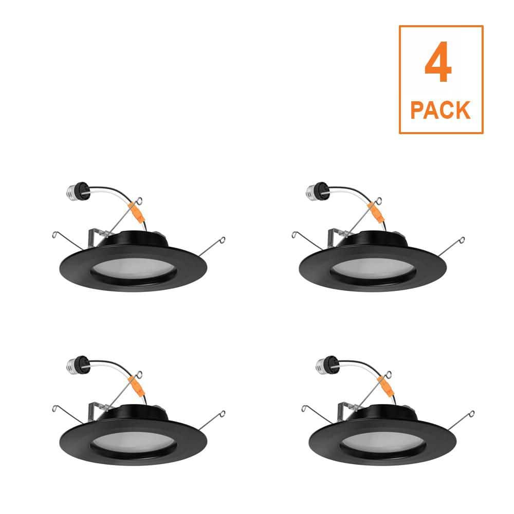 Commercial Electric 4-pack 5/6 in. Integrated LED Black New Construction or Remodel Recessed Trim with Adjustable Color Temperature (2)