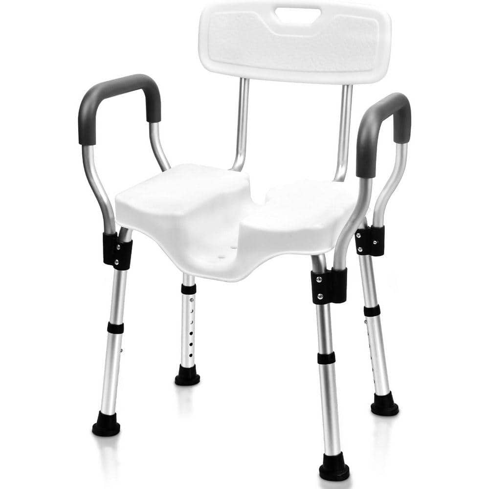 JFVKAF 20 in. Freestanding Portable Shower Chair with Backrest and Padded Armrests for Elderly/Disabled-Comfortable in White (1)