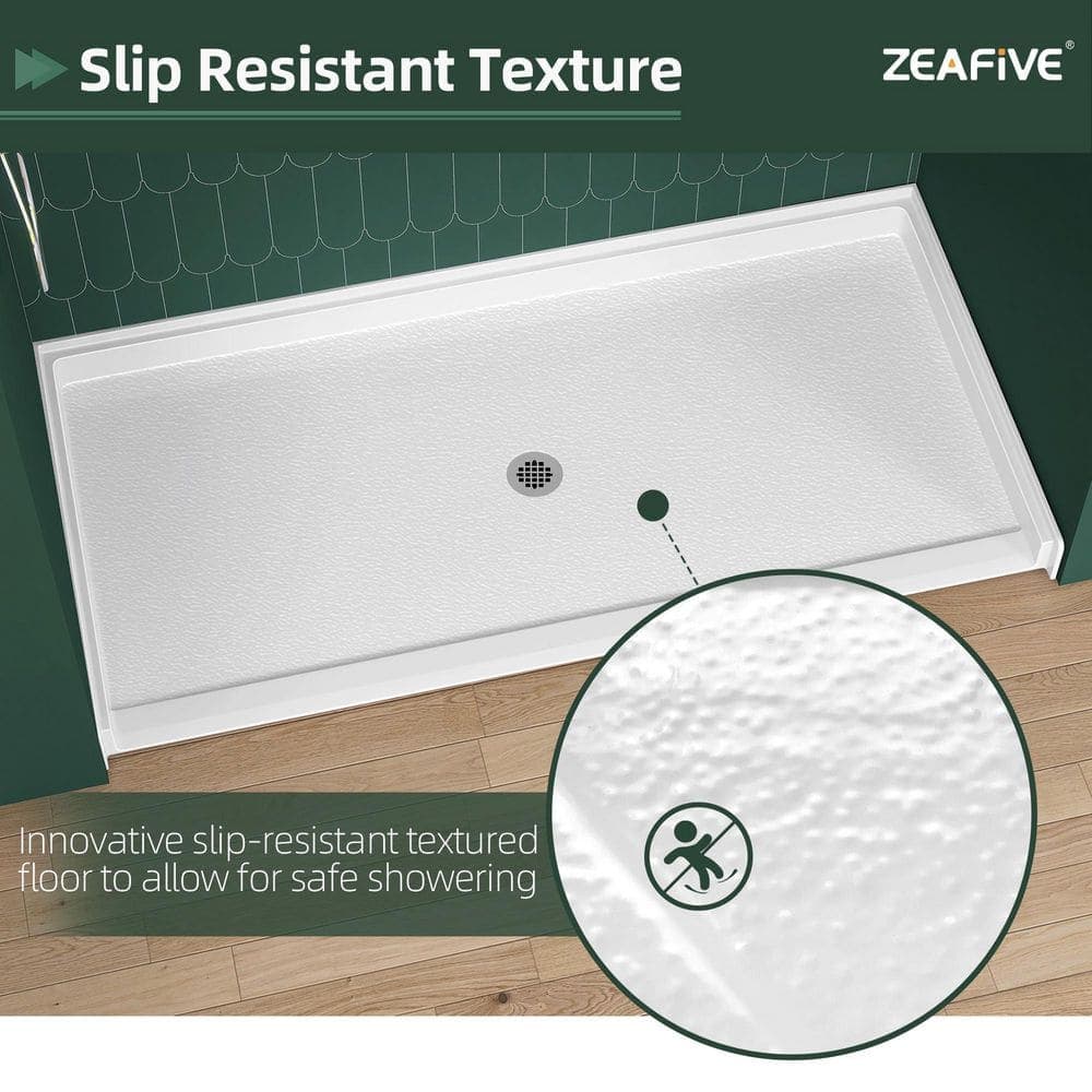 Zeafive 72 in. L 36 in. W Alcove Acrylic ADA Shower Pan Base with Drain Low Profile Wheelchair Accessible (3)