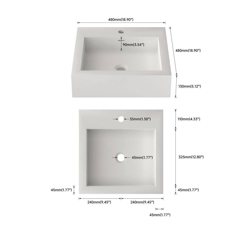 LIVACA 18.90 in. x 18.90 in. Drop-In Bathroom Sink in Matte White Solid Surface with Single Faucet Hole (2)