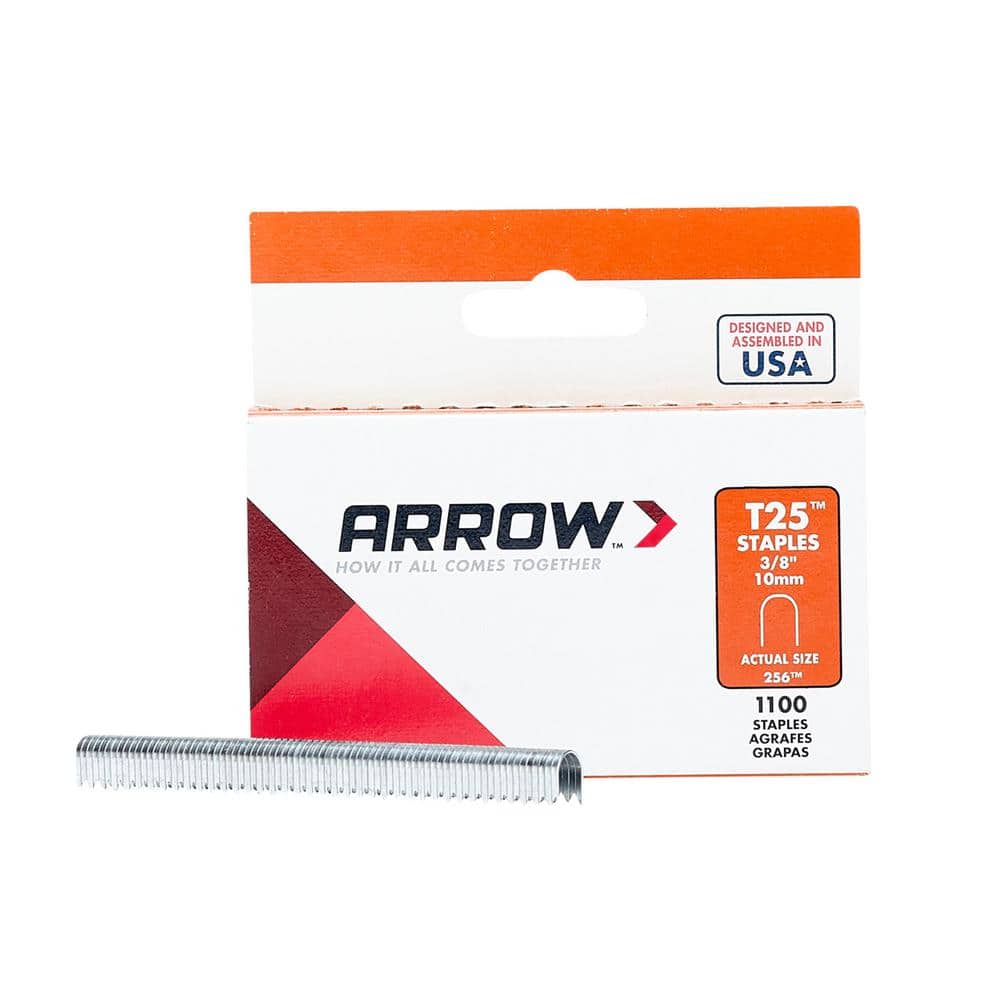 Arrow T-25 1/4 in. x 3/8 in. 256 Electro-galvanized, Round Crown, 20-Gauge, Steel Wire Staples for CAT5 Wiring (1,100-Pack) (3)