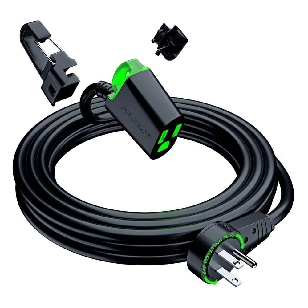 MAXIMM 15 ft. 16 / 3 Light Duty Indoor Extension Cord 360° Rotating Flat Plug 1-Outlet with Handle with Hook (Lighted) Black (1)