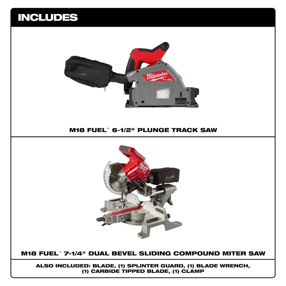 Milwaukee M18 FUEL 18V Lith-Ion Cordless Brushless 6-1/2 in. Plunge Cut Track Saw with Miter Saw (2)