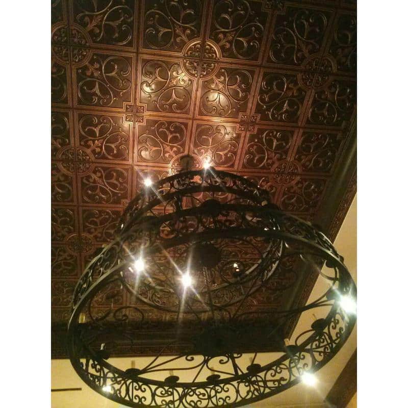 FROM PLAIN TO BEAUTIFUL IN HOURS Lilies and Swirls Antique Copper 2 ft. x 2 ft. PVC Lay-in or Glue-up Faux Tin Ceiling Tile (40 sq. ft. /Case) (2)