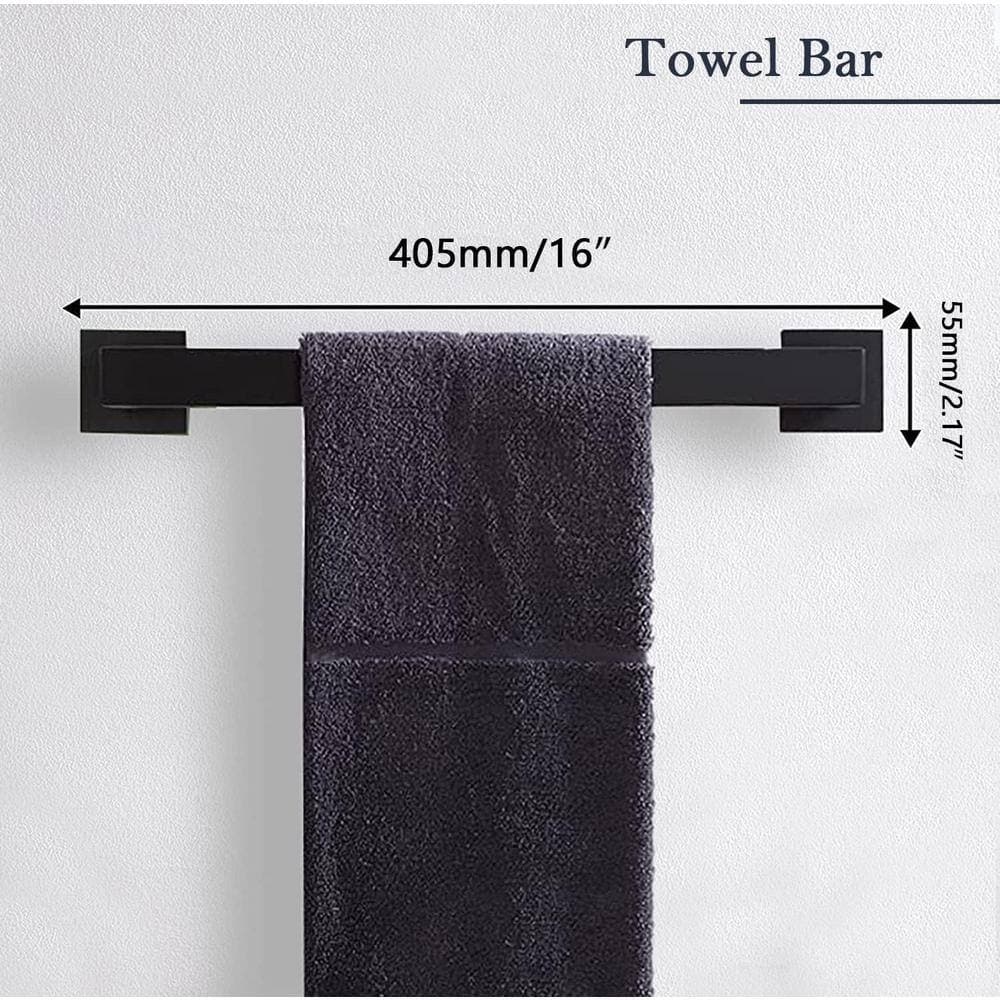 Unbranded 5-Pieces Stainless Steel Bath Hardware Set-16 in. Towel Bar, Ring, Hooks, Toilet Paper Holder (2)