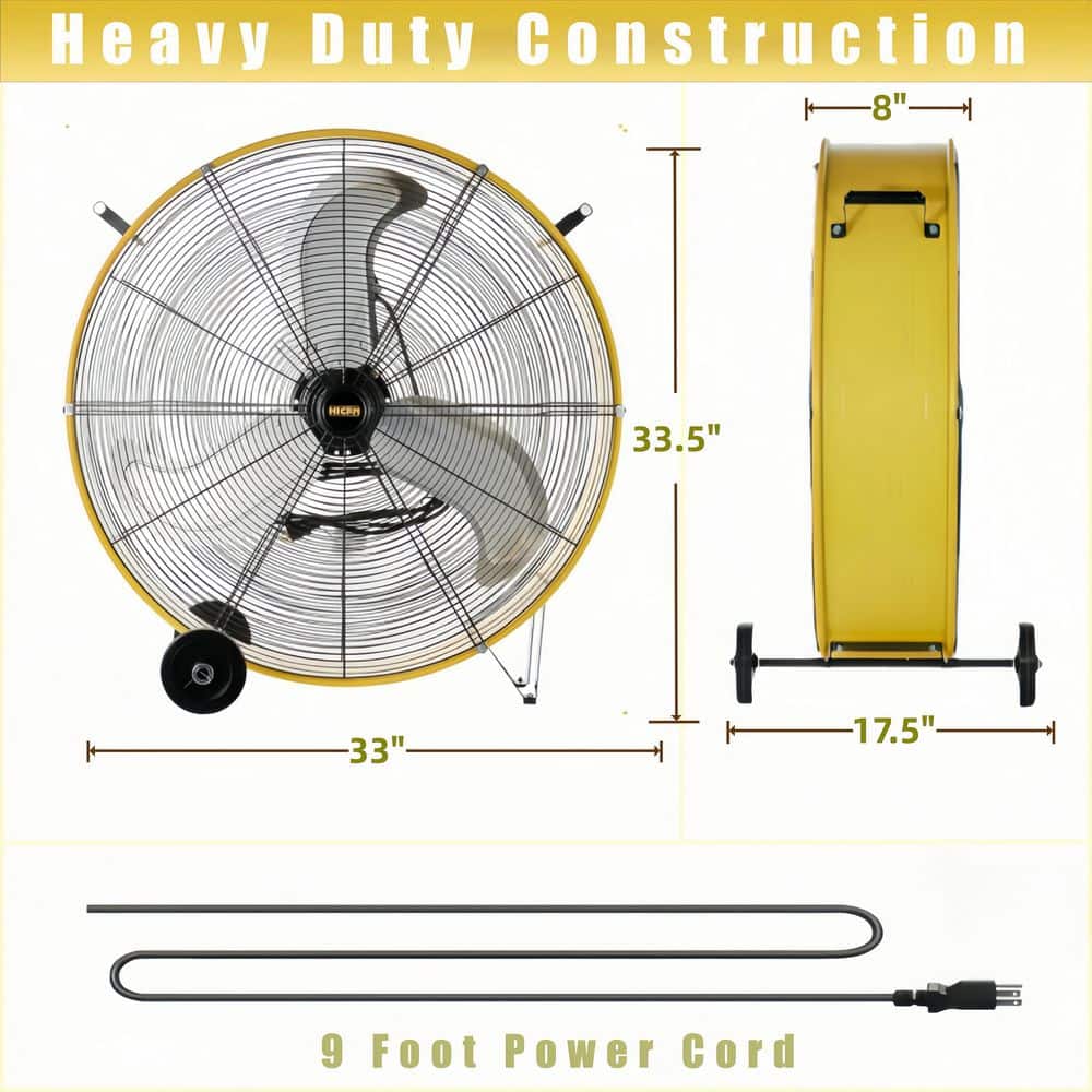 Atemomen 13000 CFM 30 in. heavy-duty High Velocity Barrel Floor Drum Fan with Powerful 1/3HP Motor, 9 ft. Power Cord (2)