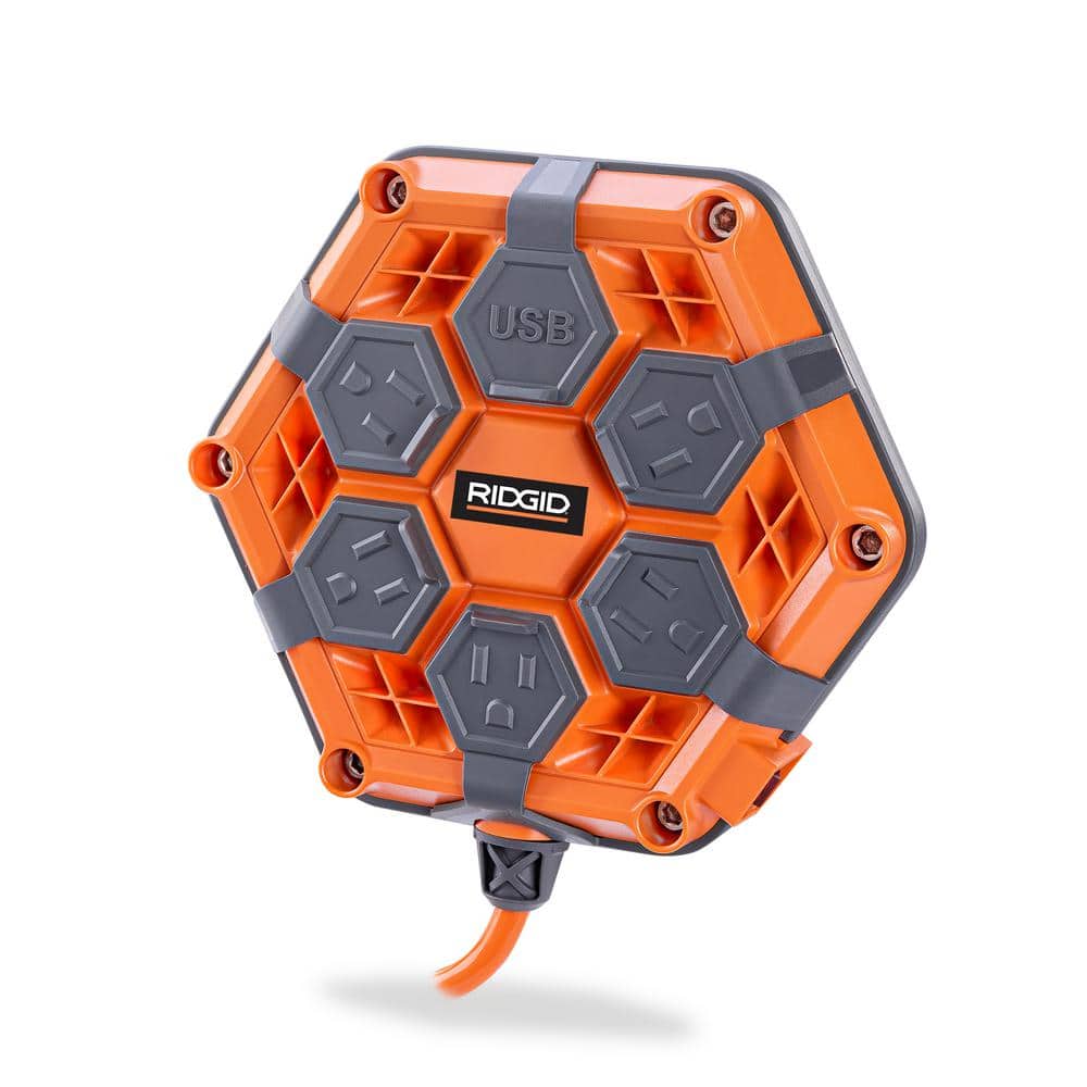 RIDGID 8 ft. Cord 5-Outlet 2 USB-A Power Hub (2)